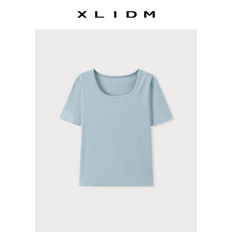 Thin Upgraded U-Neck 4-Color Shoulder Plus Size Ladies Short Sleeve