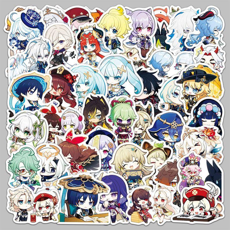 50pcs Cute Genshin Impact Stickers For Laptop Anime Game Decals Luggage Guitar Skateboard Stationery Children'S Sticker Perfect Toy