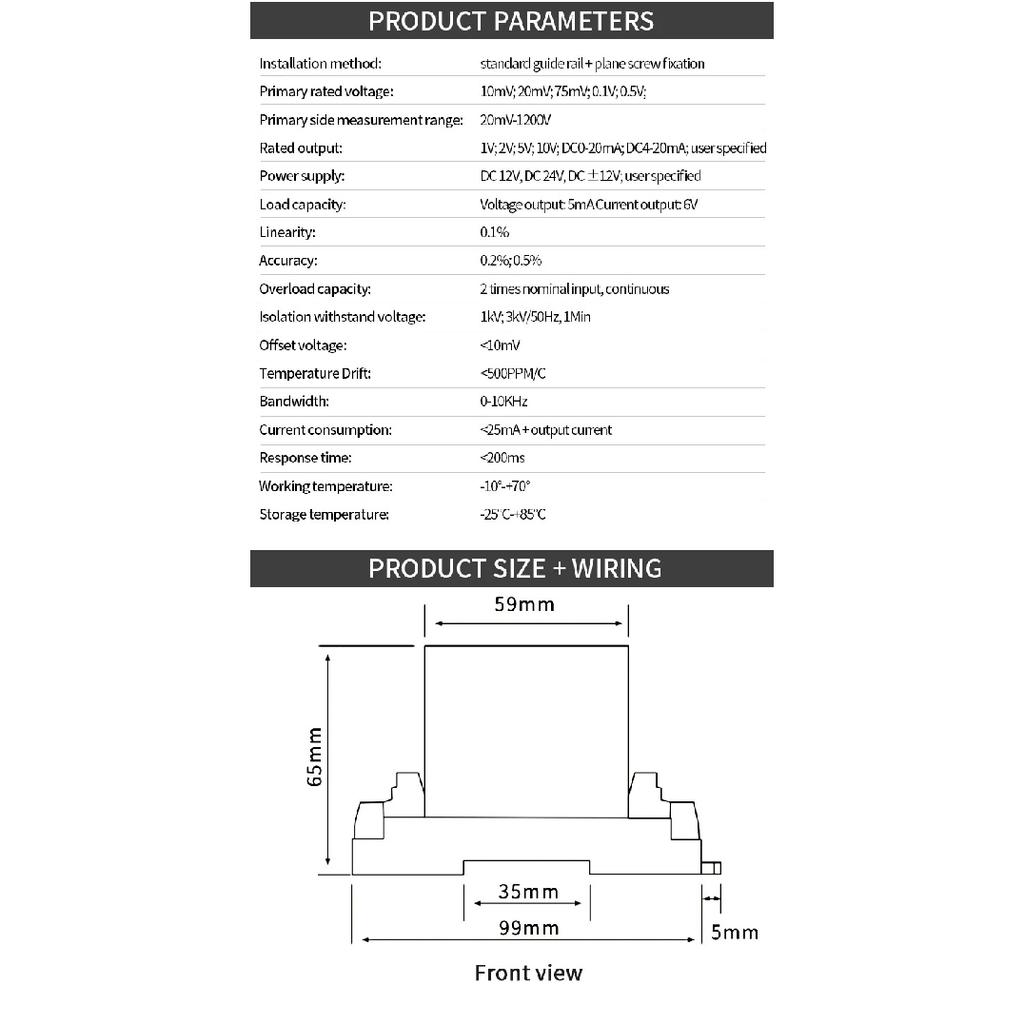 AC DC 0-1000V Voltage Transmitter to 4-20mA 0-10V 0-5V RS485 Voltage Sensor DC24V 0-100V 0-200V 0-500V Voltage Transducer