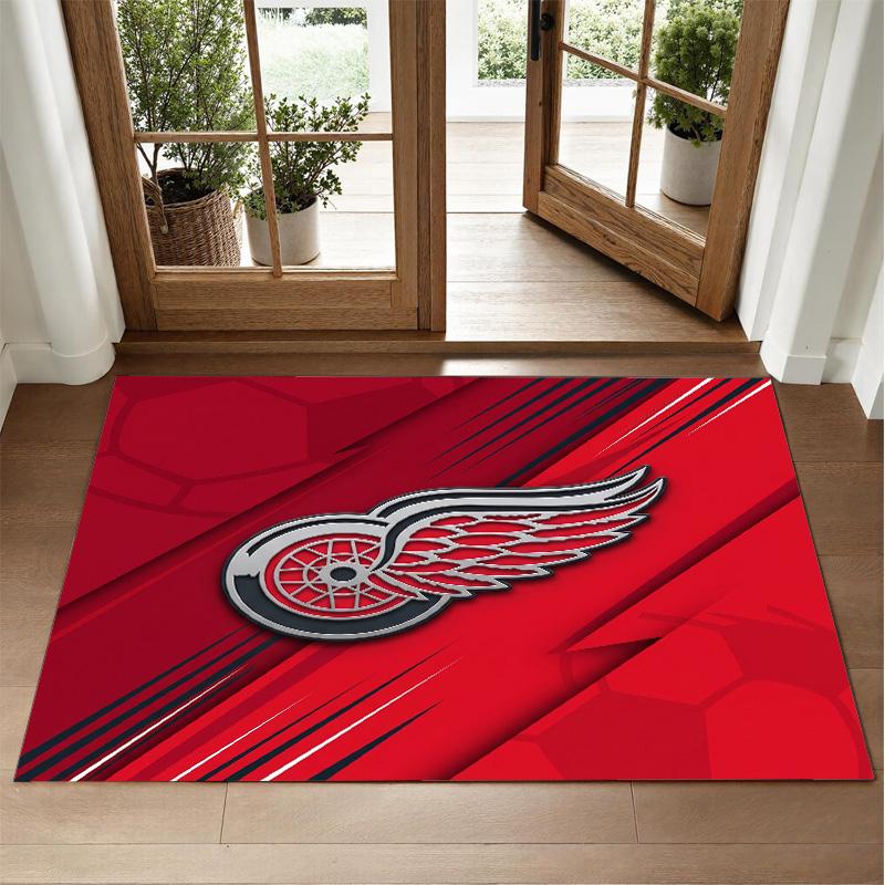 Detroit Red Wings Design Crystal Velvet Rug Soft Decorative Mat for Bedroom Entrance