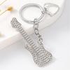 Guitar Pendant Keychain with Shimmering Stones Metal Keyring Sweet Cool Girls Key Chain Lightweight Jewelry for Bag