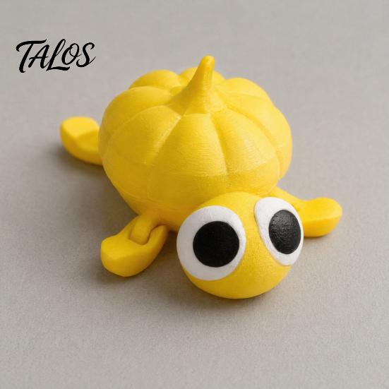 Burr-free 3D Print Printed Posable Big-Eyed Yellow Pumpkin Turtle Figurine, Flexible Joint Cute Durable Desktop Figurine Fidget Stress Relief