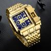 Oulm Gold Large Dial Men'S Watch Steel Belt Calendar Square Quartz Men'S Watch Casual Wind Wrist