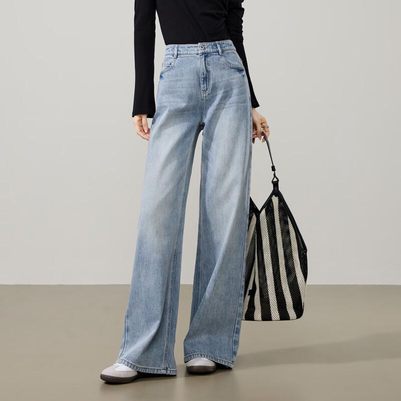 ESE-Y Women's Vintage Washed Denim Wide-Leg Jeans