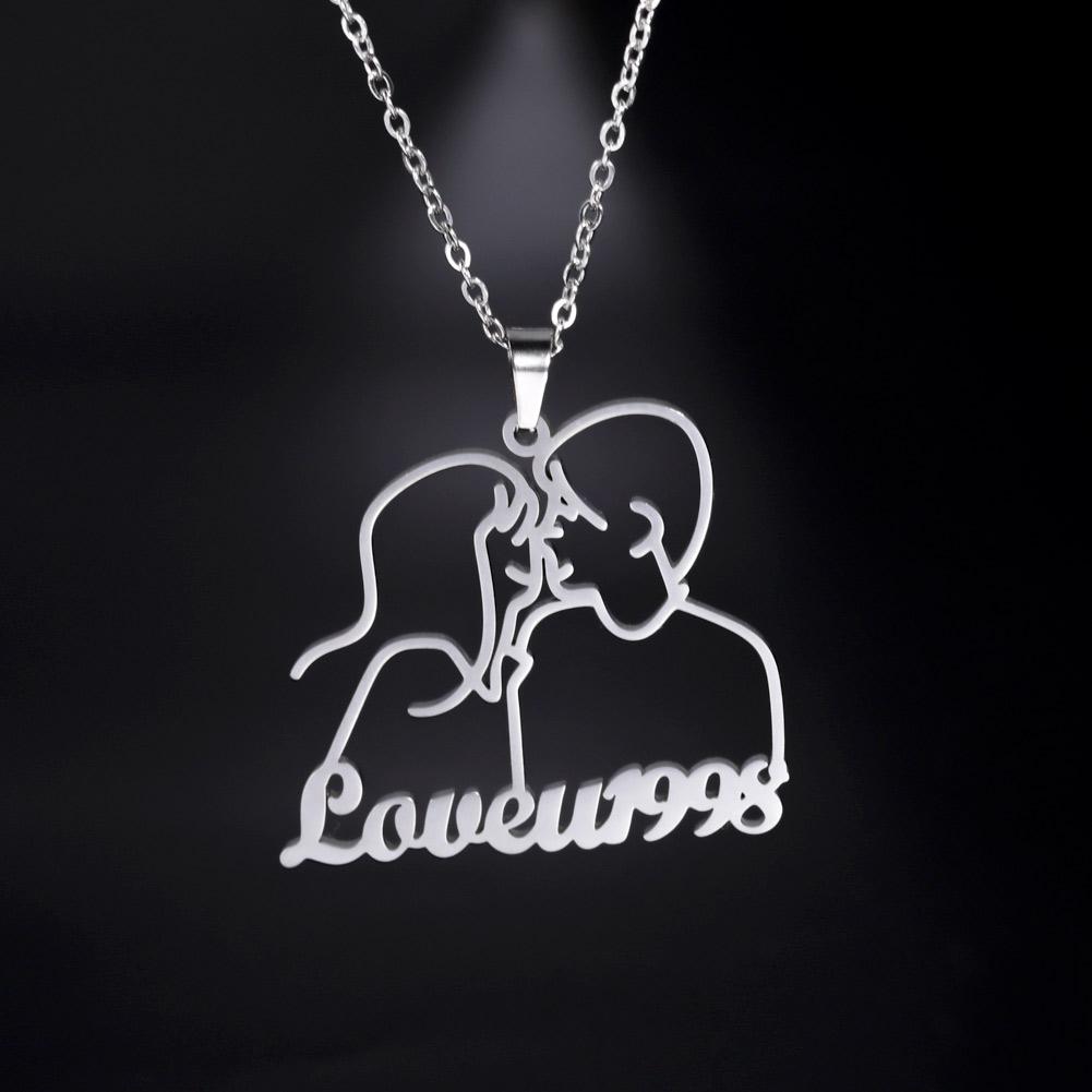 Custom Name Necklace Boy Girl Kiss Personalized Stainless Steel Jewelry Anniversary Customized for Women Couples Lovers Gifts