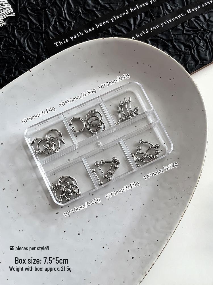 Křížové 6-mřížkové ozdoby na nehty nýty: Smíšený punkový styl kovových kroužků pro horké dívčí nehty