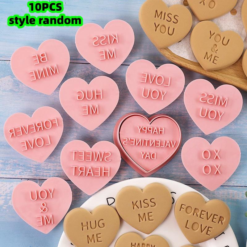 10-Piece Valentine s Day Heart-Shaped Cookie Mold Set, 3D Plastic Cookie Cutter, Fondant Cake Baking Tool, Romantic Valentine s Day Gift, Valentine s