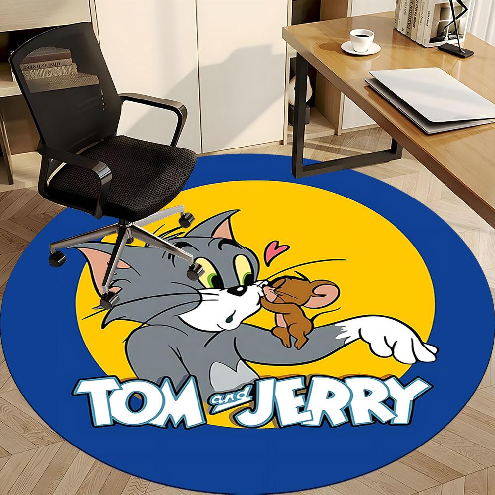 1pc Tom Jerry Office Round Area Rug, Indoor Mat Suitable For Office, Under Office Chairs Bedroom Living Room Home Decor, Room Deco
