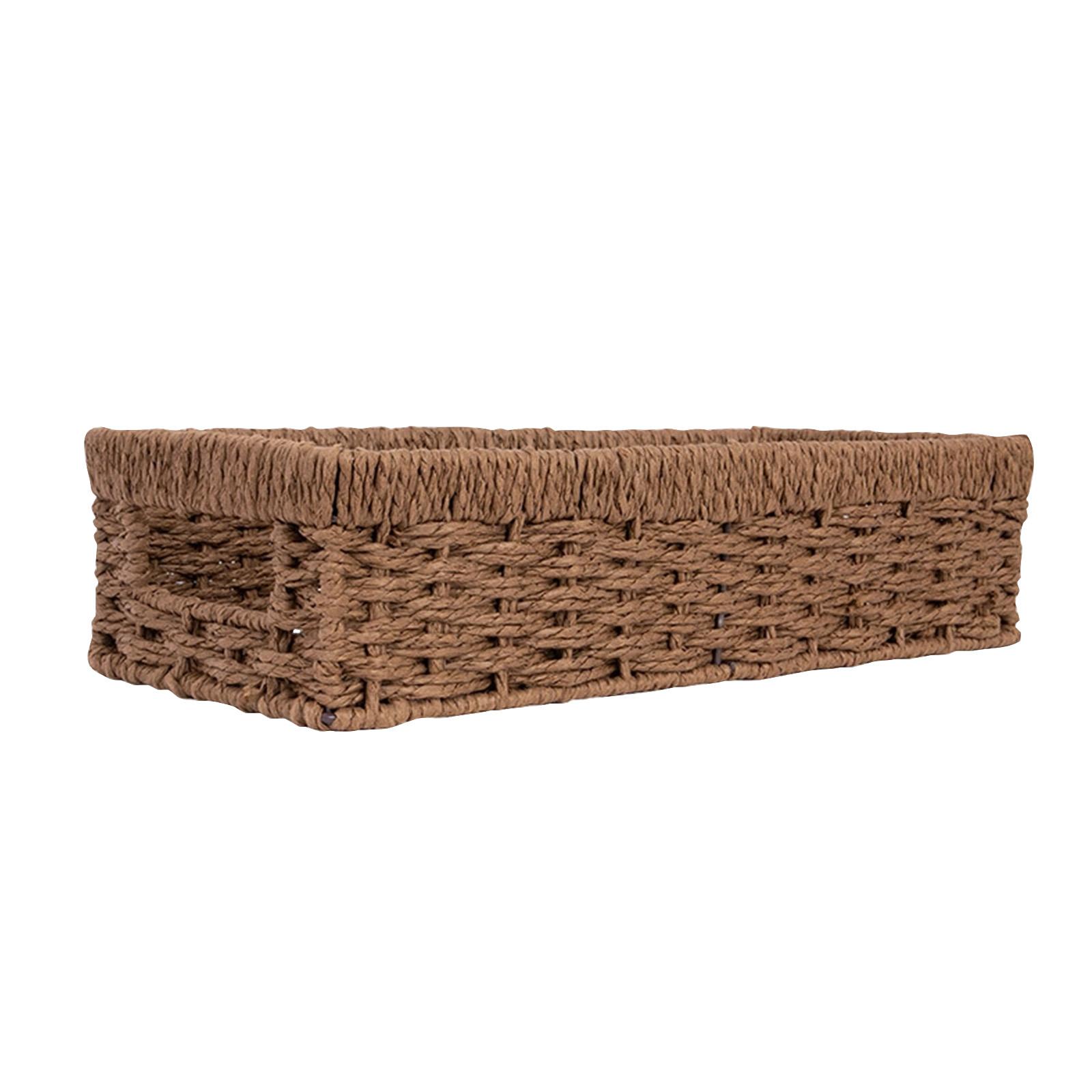 

Woven Storage Basket Rectangular Organizer Tray Durable Handwoven Design for Home Office Bathroom Storage and Display кофейный
