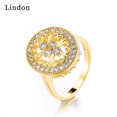 Lindon Classic Copper Alloy Zircon Ring Ladies Jewelry Wedding Promise Party Gift