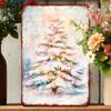 **Festive Christmas Tree Metal Sign -  Round Tin Wall Art with Foil Embossing for Bar Cafe Club, Iron Material Holiday Decor**