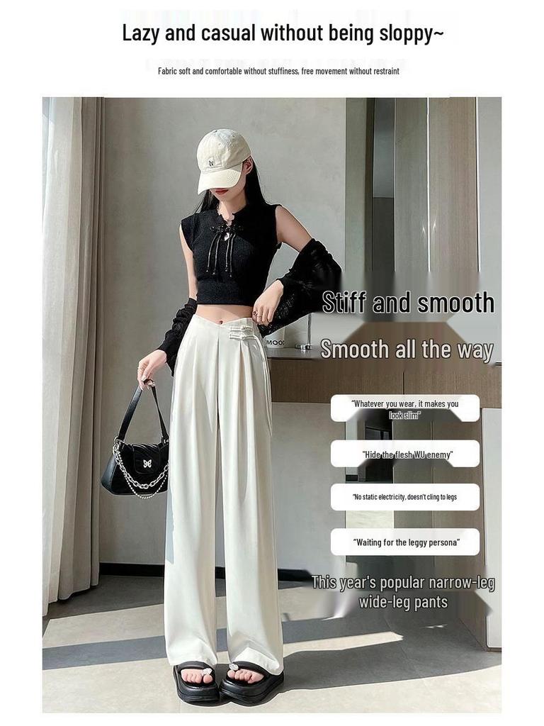 New Chinese Style 2025 Spring/Summer Women's High Waist Plus Size Wide-Leg Pants with Frog Buttons