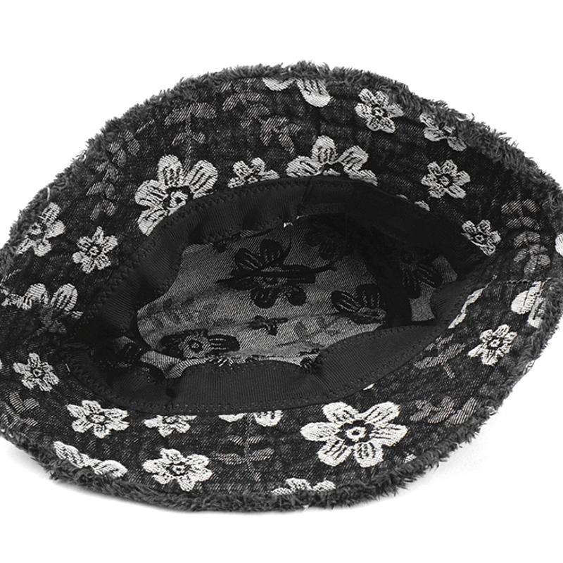 Spring And Summer Outdoor Embroidered Denim Fisherman Hat Retro Bucket Hat Sun Protection Hat