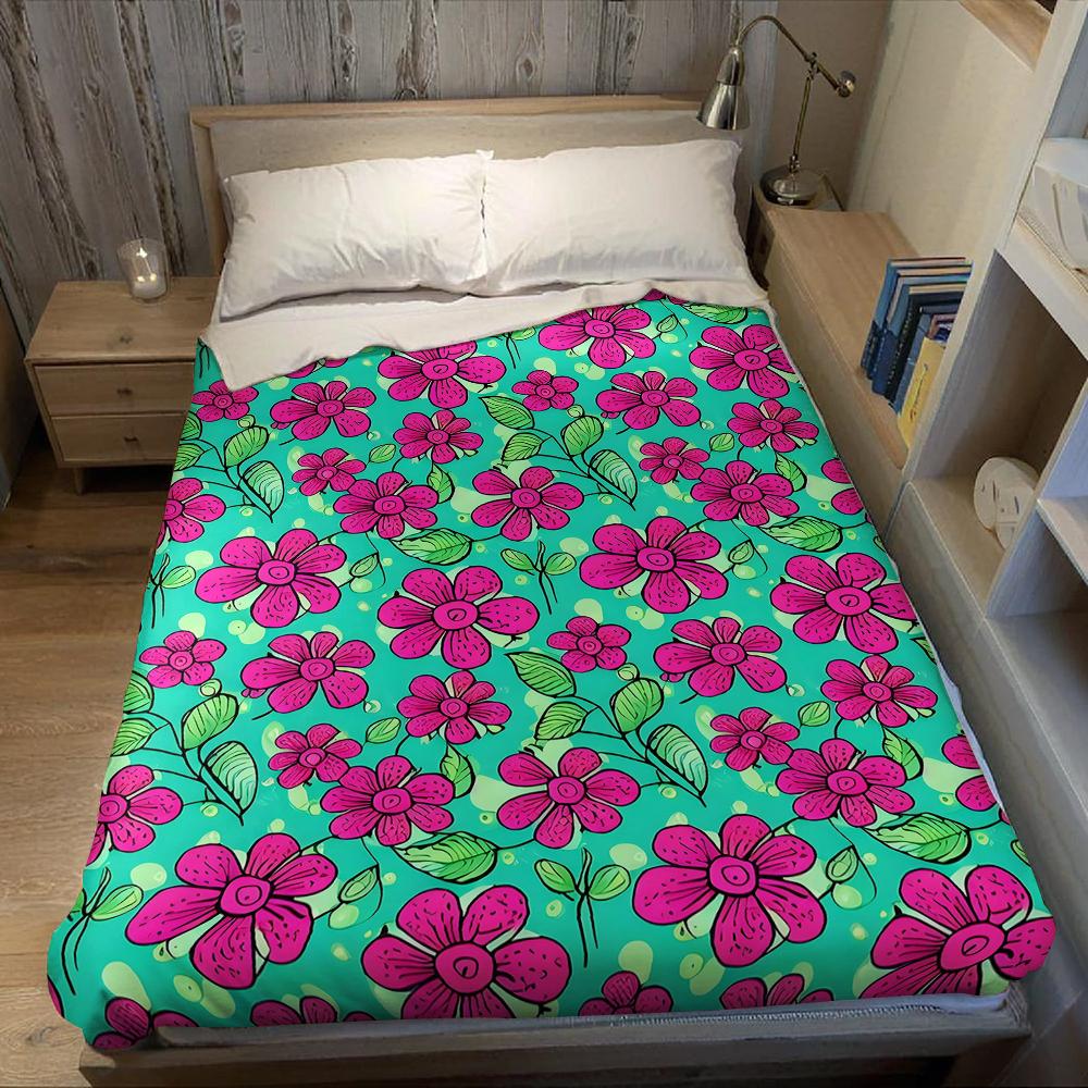 Neon Pink Floral Vine Flannel Blanket Warm Soft Halloween Christmas Couch Warm Cozy Decorative Decor Gift for All Season