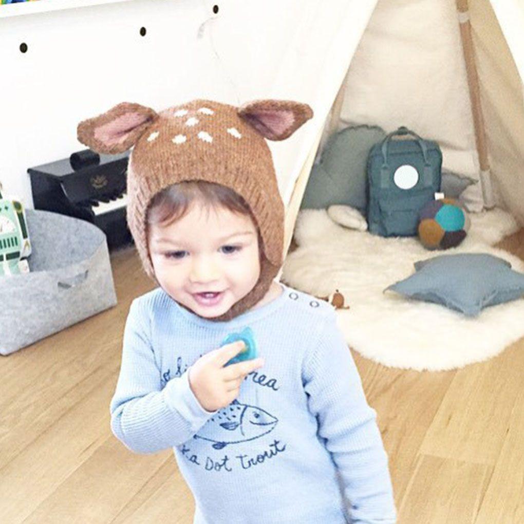 Kids Children Deer Shape Knit Hat Cap Boy Girl Warm Ear Protect Beanie Bonnet