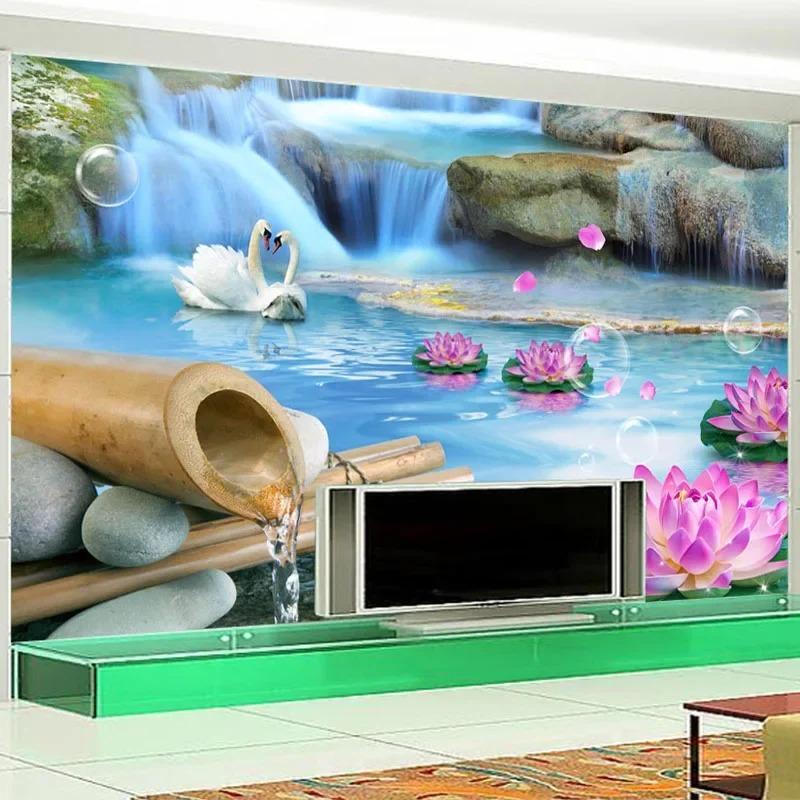 Fototapeta 3D Labutí jezero Přírodní scenérie Nástěnná malba Obývací pokoj TV Pohovka Ložnice Bytové dekorace Nástěnné malby