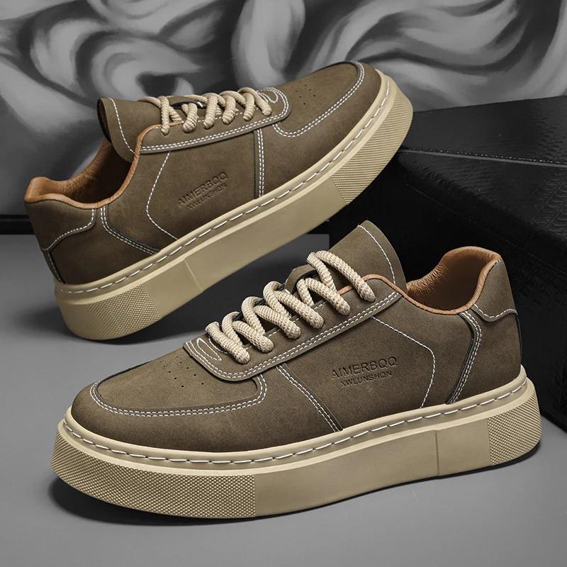 Leather Trend Men Casual Shoes Platform Soft Sneakers Outdoor Breathable Sport Shoes Lightweight Skid Running Shoes Tennis Shoes
