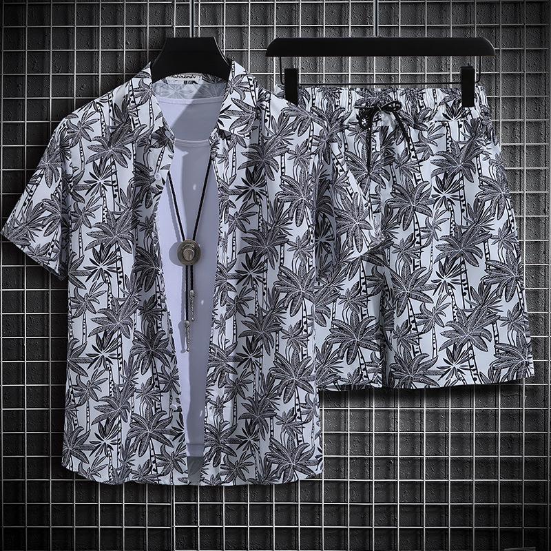 Men's Floral Beach Shirt & Shorts Set - Hainan Island Print, Plus Size, Perfect for Sanya or Hawaii Travel