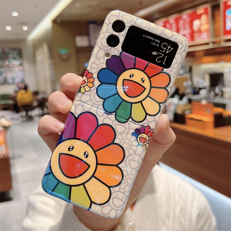 Blue oil painting sunflower suitable for Samsung ZFlip6/5 mobile phone case ZFlip3/4 folding screen anti-drop protective case