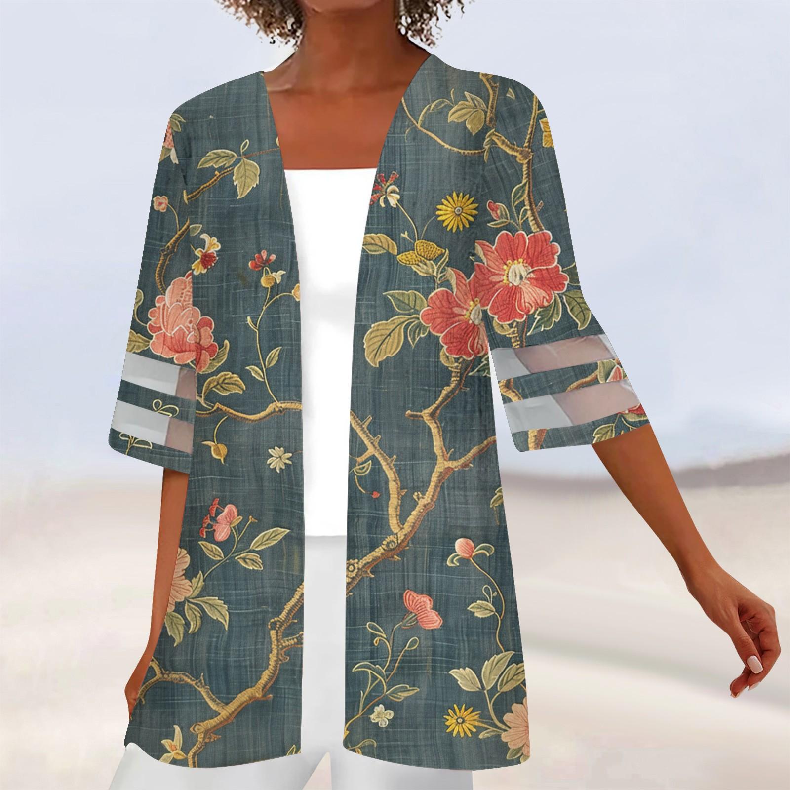 

Женская свободная повседневная кружевная рубашка с рукавом четверть с принтом, кардиган, топ XL красный