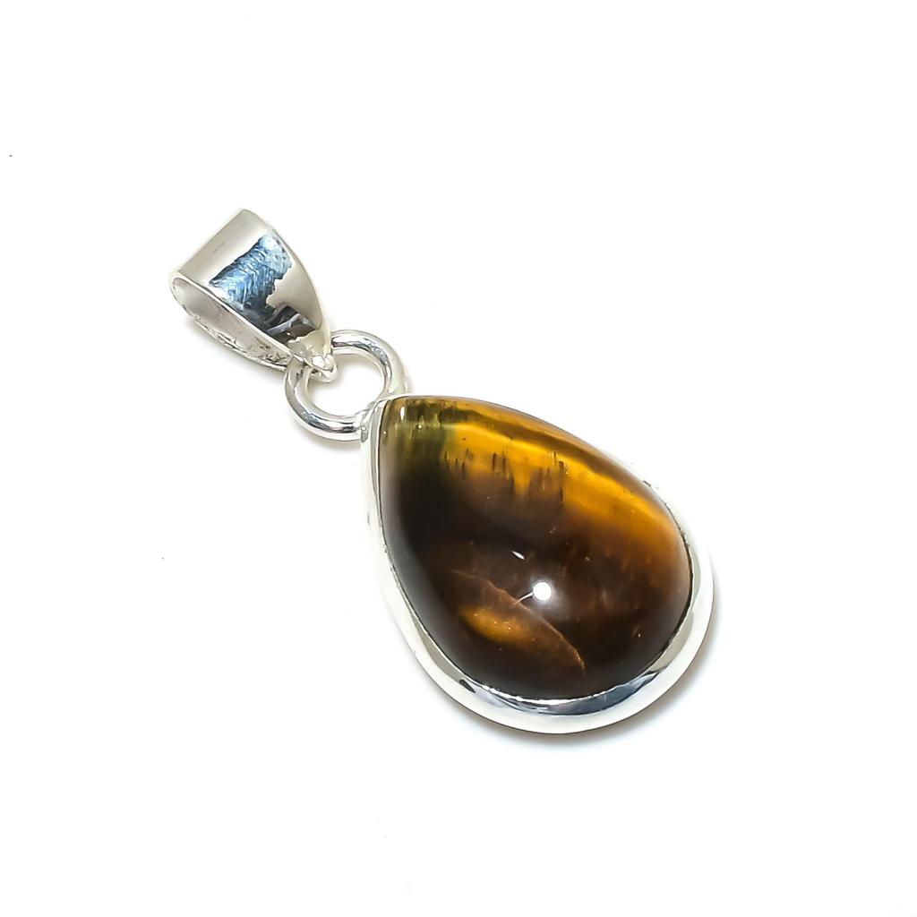 Natural Tiger Eye Gemstone Silver Pendant In 925 Sterling Silver- Handmade Design, Everyday Wear Jewelry, Unique Pendant Engagement Gifts