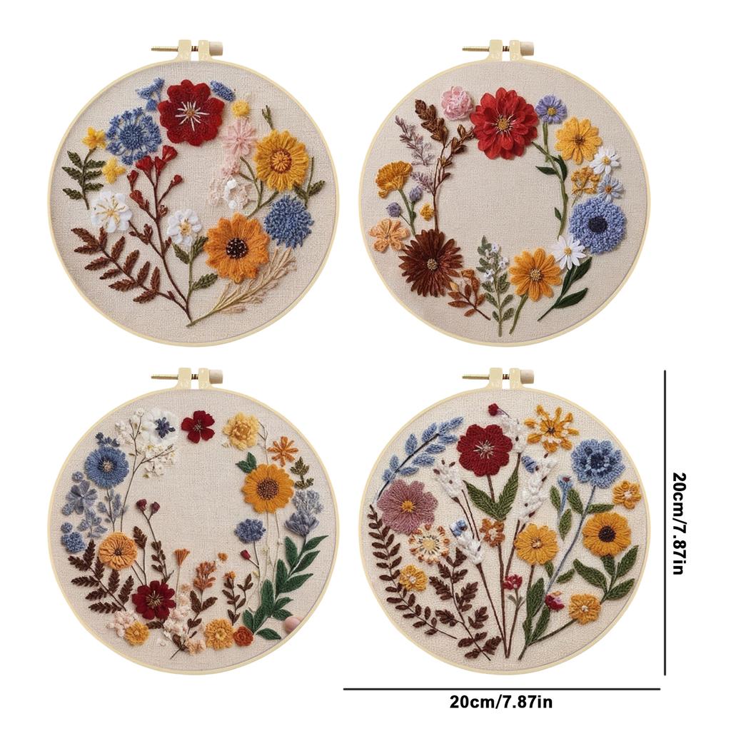4 Pack Flowers DIY Stitches Kit with Embroidery Hoop Embroidery Stitches Practice Kit for Beginners Gift for Craft Lovers