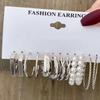 Metal Geometric Square Ear Cuff Set: Hepburn Style Six-Piece Trendy Earrings