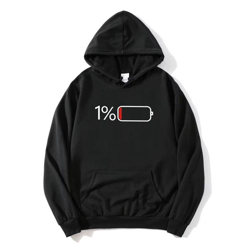 1 Percent Low Battery Status Icon Minimalist Hoodies Long Sleeve Women Men Sweatshirt with Pocket Graphic Print Pullover Unisex