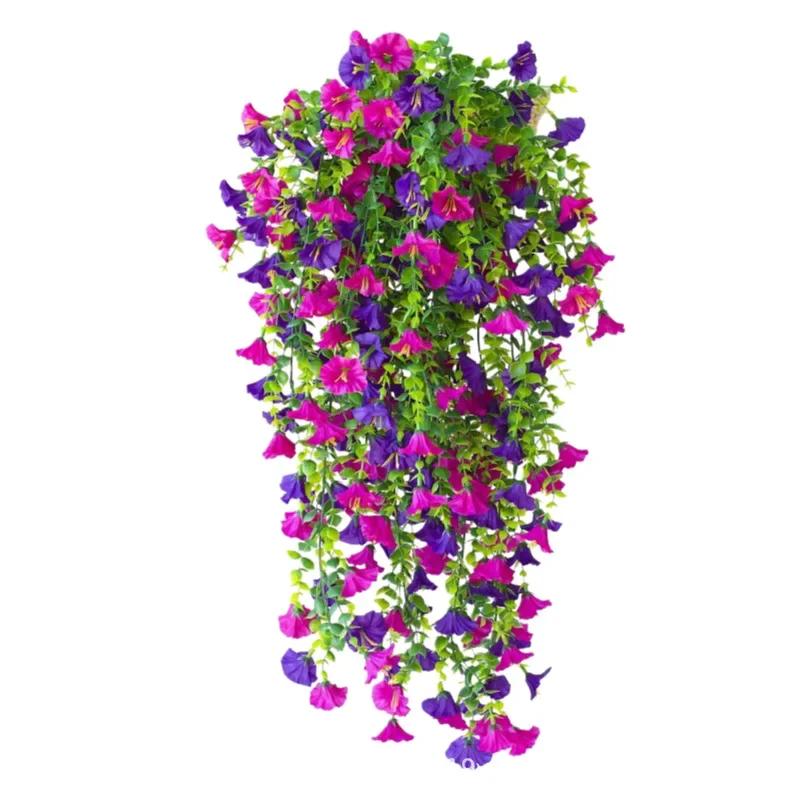 

2pcs 75cm White Artificial Morning Glory Wall Hanging Faux Violet Plants Hanging Flowers Vines for Home Garden Wedding Decor