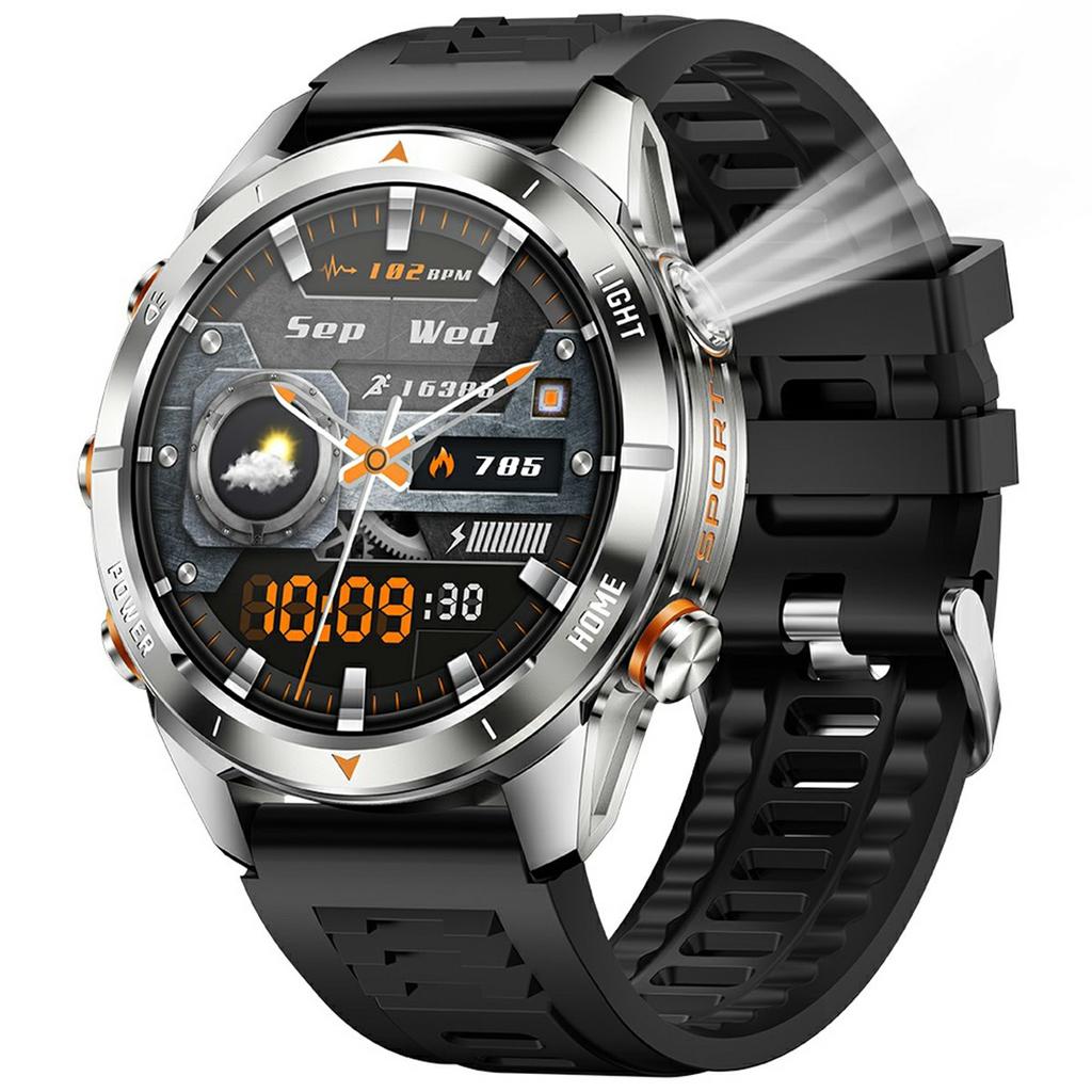 KT80 1,46 Zoll Outdoor Smartwatch mit Taschenlampe Gesundheitsmonitor Multi-Sport-Modi Armbanduhr