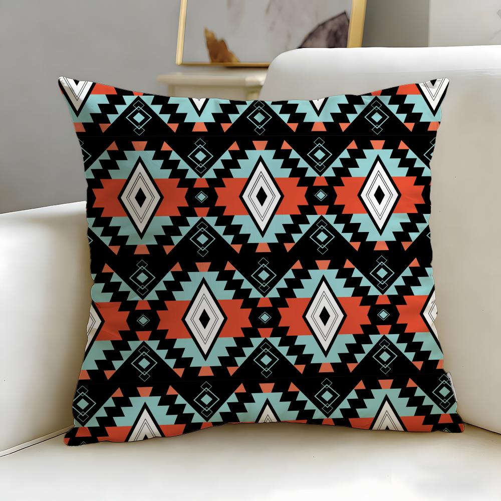 Classic Pattern Native Fabric Pattern Cushion Cover Soft & Easy-Wash Pillow Case – Versatile for Couch, Bed, Travel and Office