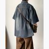 Unisex Japanese Retro Washed Denim Shirt - Short-Sleeved Distressed Summer Jacket