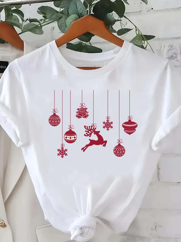 (Asian Size) leopard tree happy new year Tee merry Christmas festival O-neck Clothing Women's Top T Print Fashion ladies Graphic T-shirts