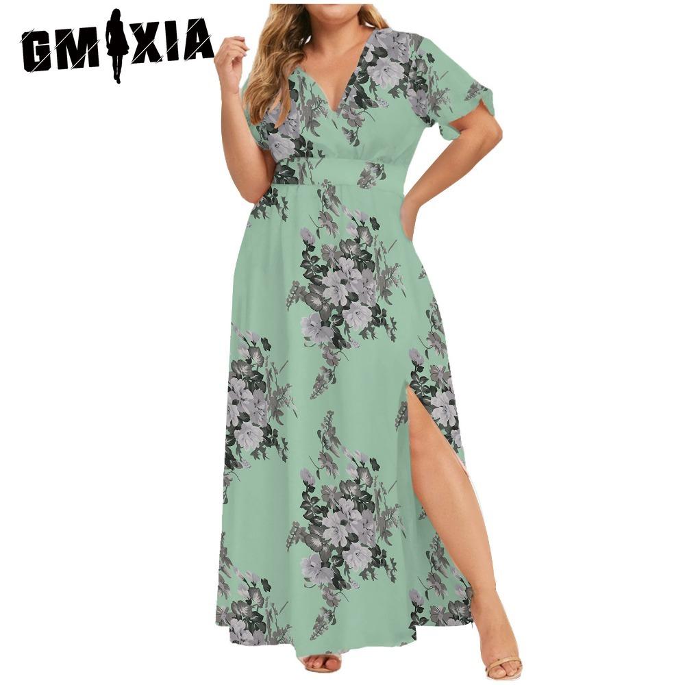 GMXIA L-5XL Women's Fashion Summer Spring Short Sleeve V-Neck Casual Dresses
