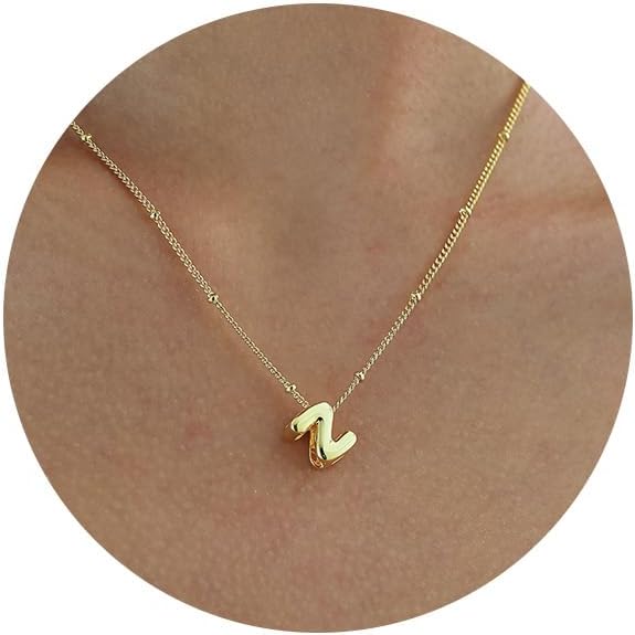 Bubble Letter Necklace Gold, Dainty Initial Necklaces for Women 14K Gold Plated Small A to Z Name Necklace Personalized Simple Initial Pendant Cute