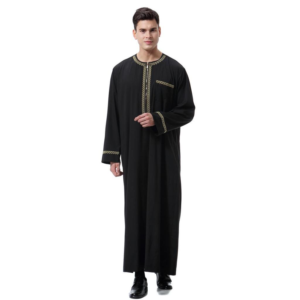 Men's Embroidered Zipper Robe - Middle Eastern Style, Spring/Summer