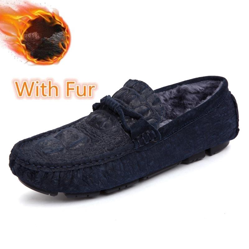 

Лоферы с крокодиловым узором, мужские модные туфли без застежек, новые удобные мужские туфли на плоской подошве из натуральной кожи, повседневная мужская обувь, теплые зимние мокасины 44