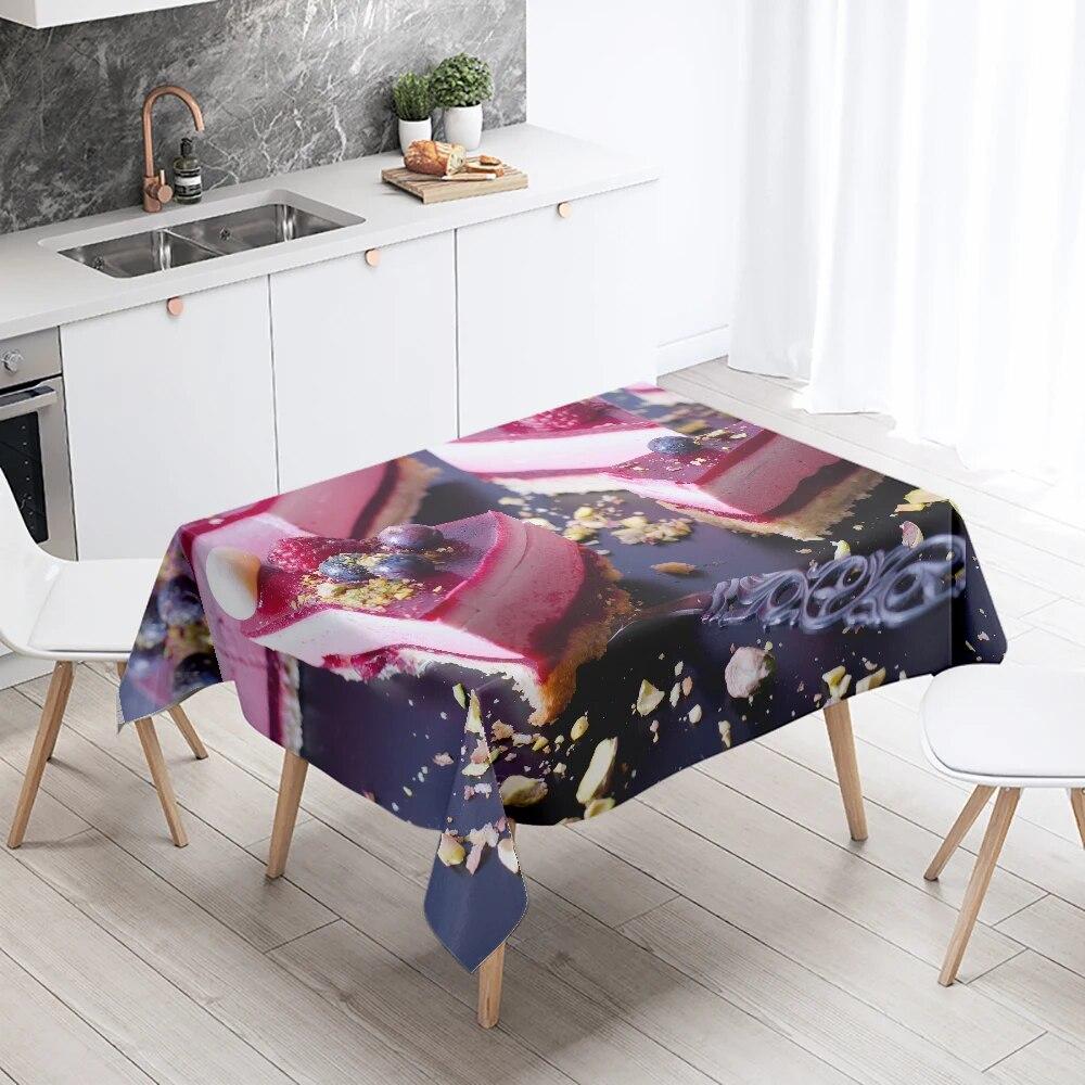 Delicious Cake Printed Tablecloth Restaurant Table Decoration and  Stain Resistant Rectangular  Home Decor