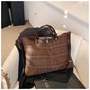 IELGY Woolen Bag Large Capacity Autumn Winter All-Match Plaid One-Shoulder Portable Commuter Tote Bag