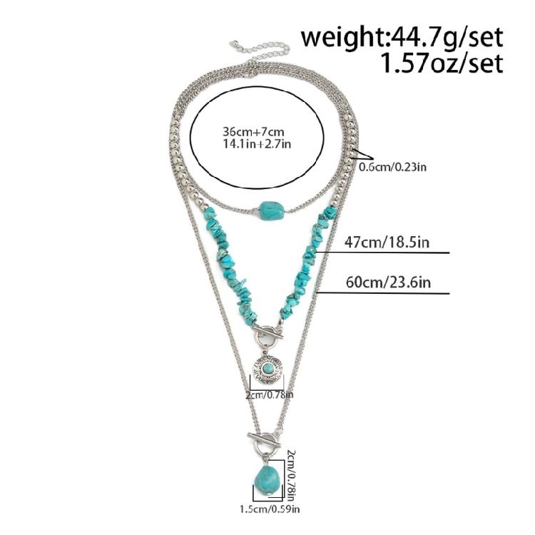Adjustable Geometric Turquoise Beaded Necklace Multi Layered Clavicle Chain Neck Jewelry for Stylish Outfits