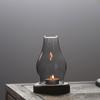 Genomskinlig Glas Ljusstake med Träbas Retro Vindtät Värmeljushållare Minimalistisk Rustik Boho Skandinavisk Heminredning