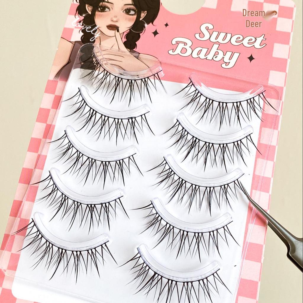 Dream Deer Fairy Manga Long Thin False Eyelashes - Cross-Section Mesh for Sweet, Enlarged Eyes