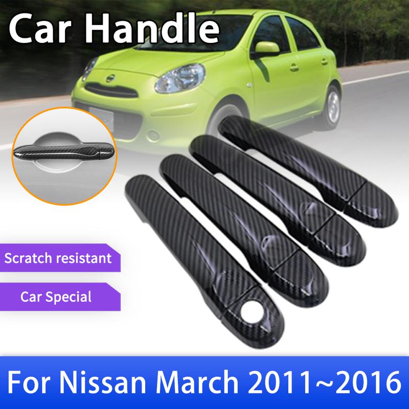 Carbon Fiber Door Handle Cover for Nissan Micra March K13 Renault Pulse 2011 2012 2013 2014 2015 2016 Car Accessories Stickers