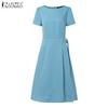 ZANZEA Women Casual Round Neck Summer Short Sleeve Dress