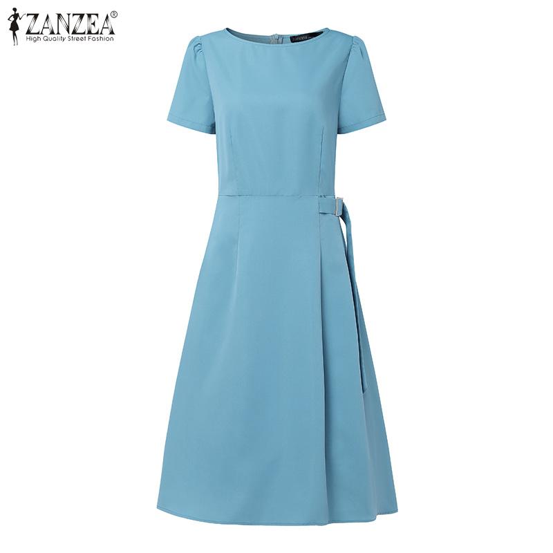 ZANZEA Women Casual Round Neck Summer Short Sleeve Dress