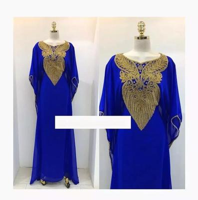 Blue New Moroccan Dubai Kaftan Abaya Farasha Dress Handmade Fancy Long Gown