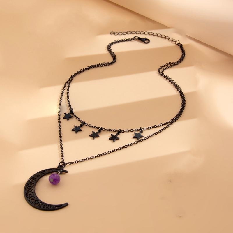 Gothic Necklace Hollow Moon Star Pendant Neckchain for Women Fashionable Jewelry Gift For Parties and Festivals