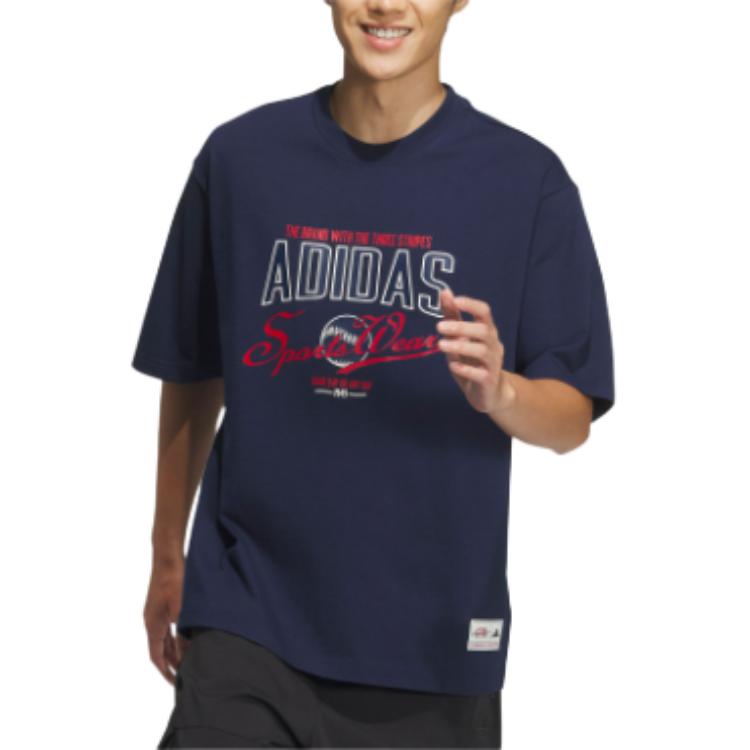 adidas MS Round Neck Sport Casual Short Sleeve T-Shirt Men Tops Navy-Blue JN9473
