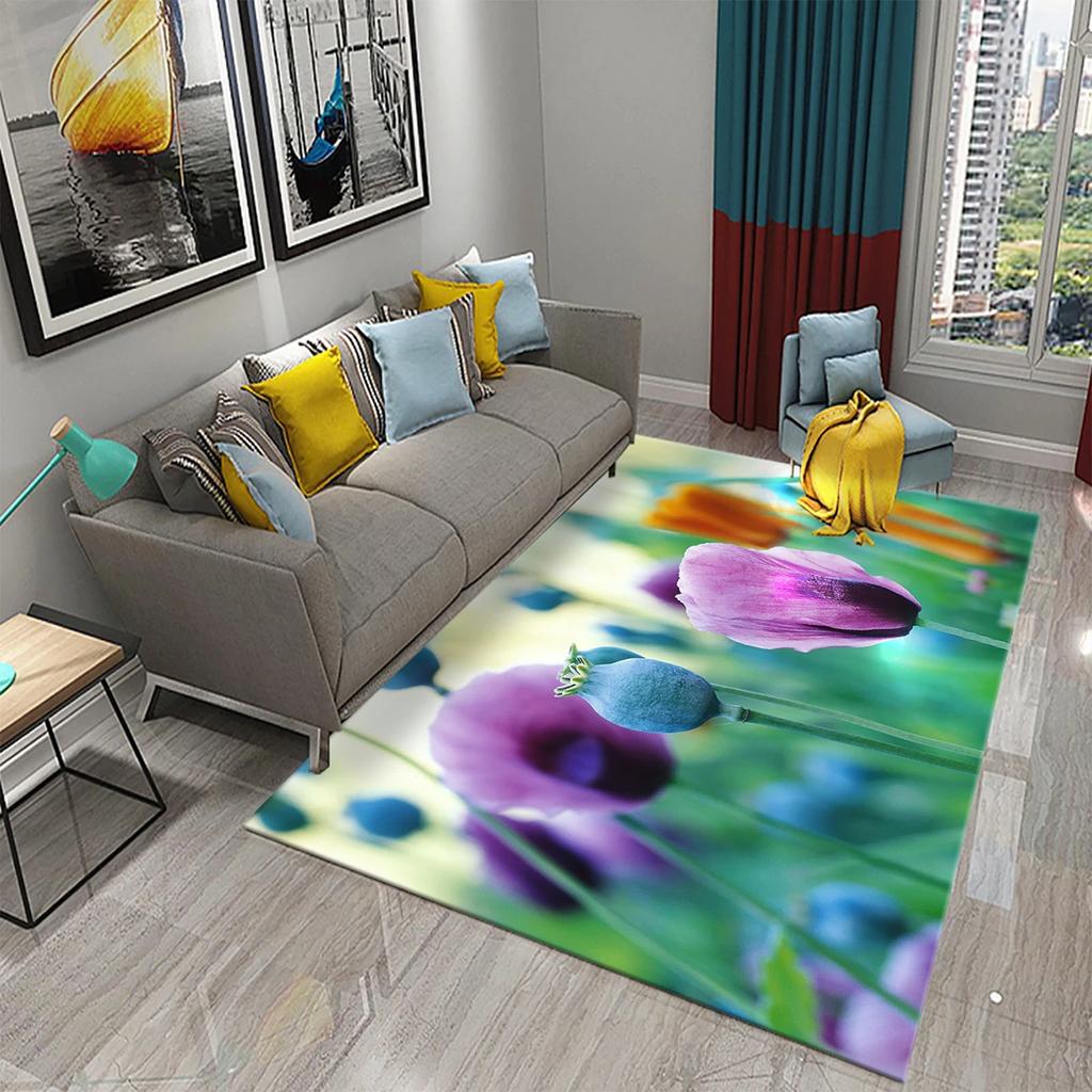 3D Rote Mohnblumen Teppich Romantisches Blumenmeer Teppiche Fußmatte für Badezimmer Küche Eingangsteppiche Schlafzimmer Wohnzimmer Dekor Bereichsteppich