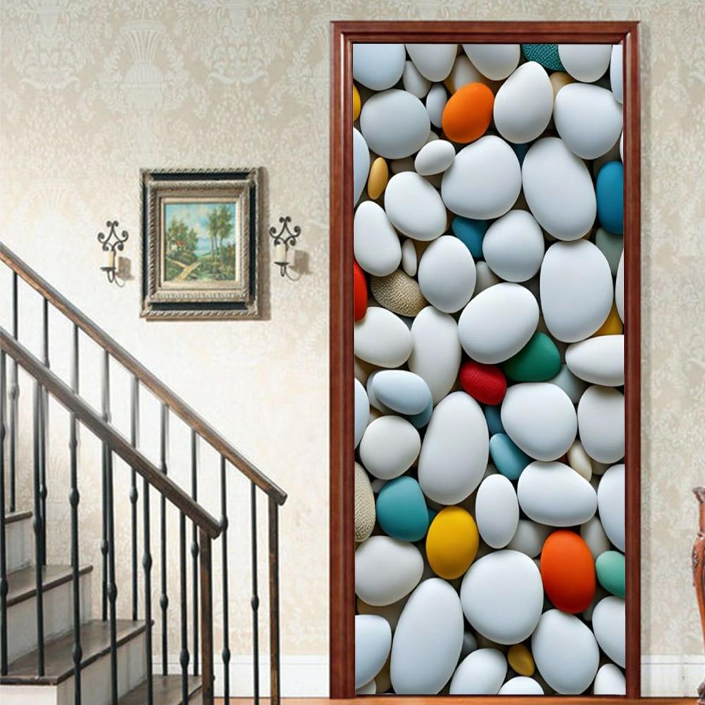 1 Stück Kieselsteinlandschaft Veranda Vinyl Türsticker für Schlafzimmer Heimdeko Selbstklebend Abnehmbares Wandtattoo Türrenovierung Wasserdichtes Poster